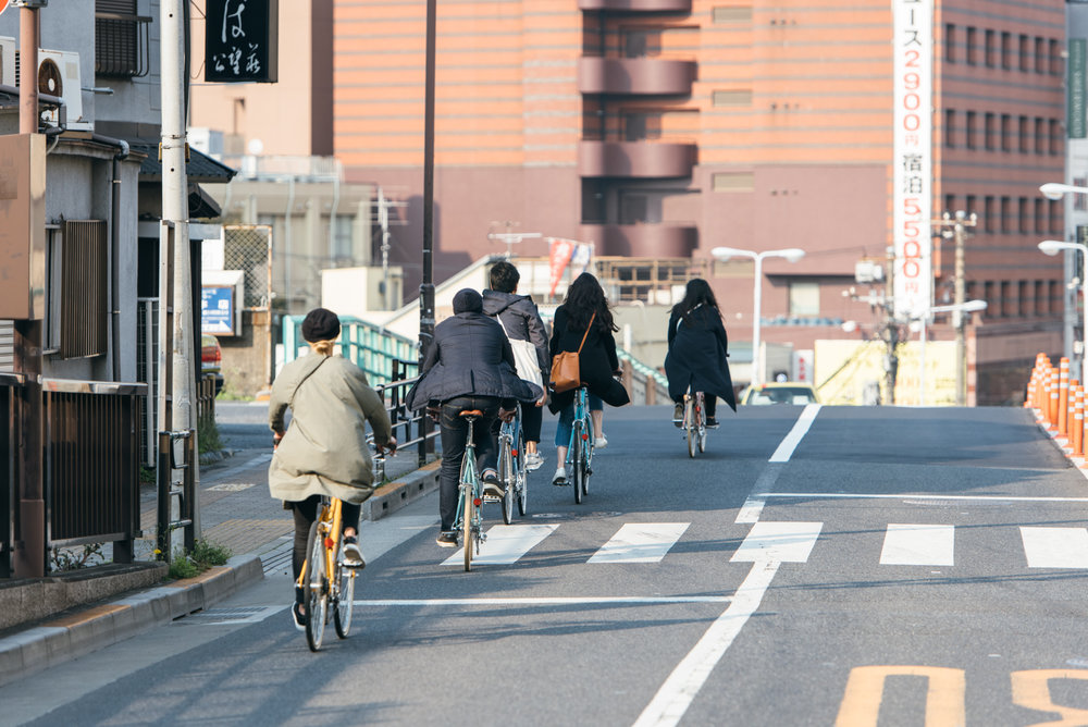 Cycling in Tokyo The Japanese have a very strong communal culture and when it comes to bikes in cities, there’s a self-fulfilling cycle of tolerance that occurs: as more people ride bikes, more people become sensitive to the needs of bike riders. So it’s not uncommon to find bikes left unlocked on the streets in Tokyo, riders on the sidewalk (a regular habit in the city) and very little bike lanes.
